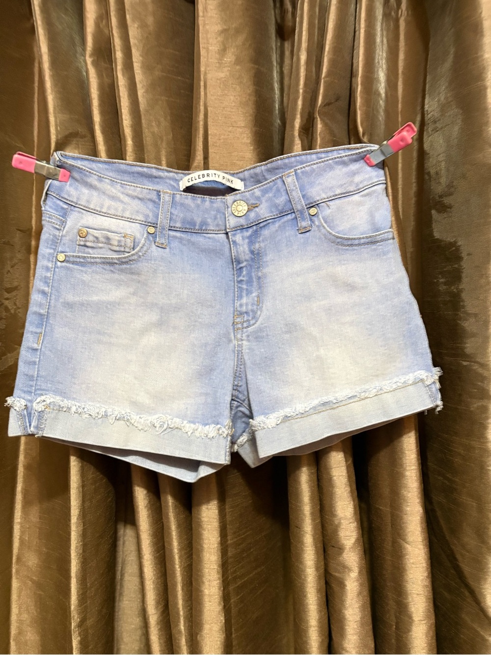 Celebrity Pink Faded Light Blue Denim Cuffed Shorts